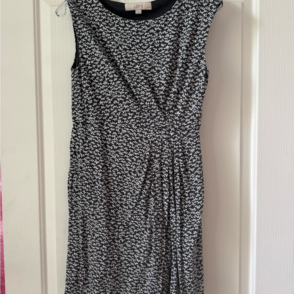 LOFT Monochrome Floral Midi Dress